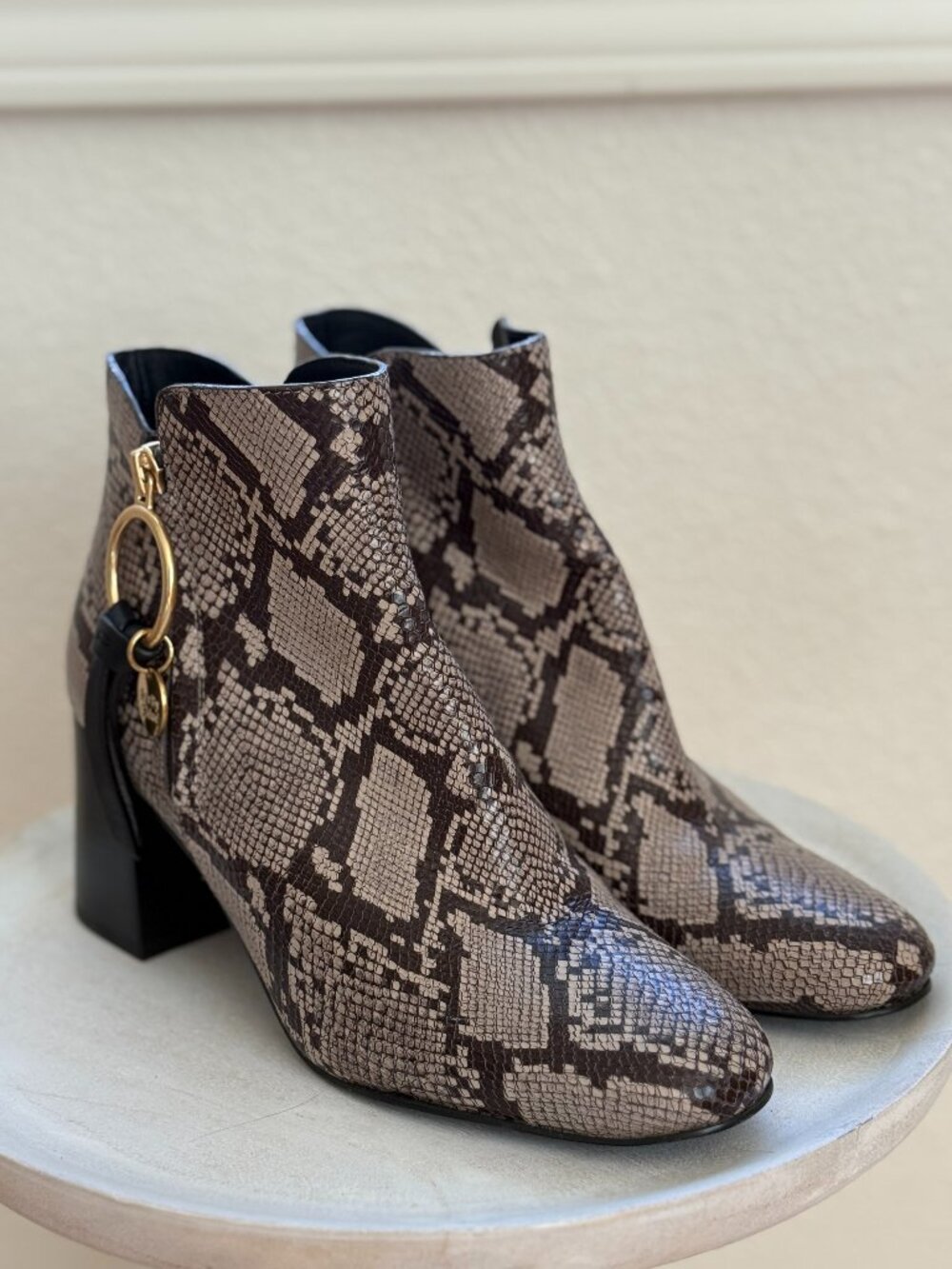 See by Chloé Leather Ankle Boots in Snakeskin Size 37